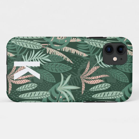 Coques Case-Mate iPhone Monogramme Motif Feuille vert moderne (Dos (Horizontal))