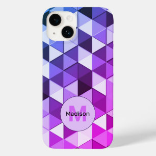 Coque Pour iPhone 14 Monogramme motif géométrique triangle bleu violet