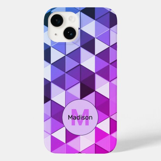 Coques Case-Mate iPhone Monogramme motif géométrique triangle bleu violet (Verso)