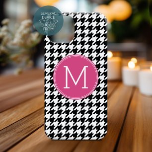 Coque Pour iPhone 14 Monogramme Motif noir blanc rose chaud