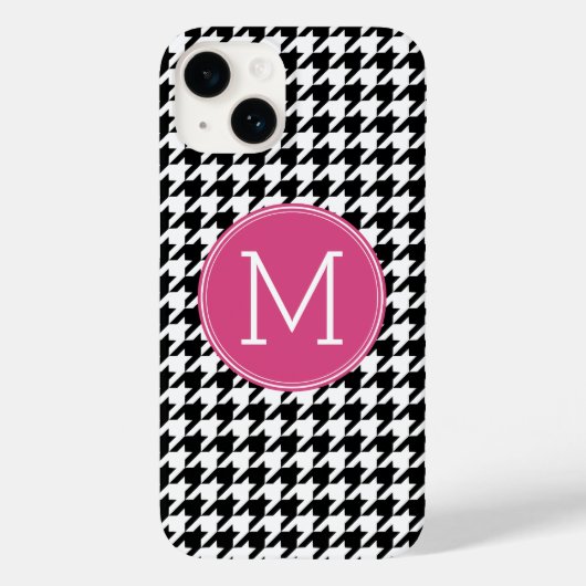 Coques Case-Mate iPhone Monogramme Motif noir blanc rose chaud (Verso)