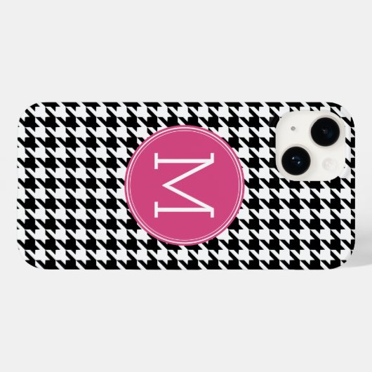Coques Case-Mate iPhone Monogramme Motif noir blanc rose chaud (Verso (horizontal))