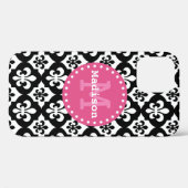 Coques Case-Mate iPhone Monogramme Motif noir blanc rose Fleur-De-Lis (Verso (horizontal))