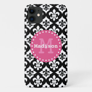 Case-Mate iPhone Case Monogramme Motif noir blanc rose Fleur-De-Lis