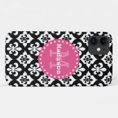 Coques Case-Mate iPhone Monogramme Motif noir blanc rose Fleur-De-Lis (Dos (Horizontal))