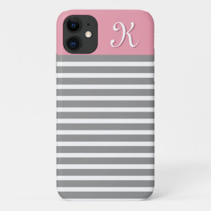 Case-Mate iPhone Case Monogramme Motif rayé gris et rose