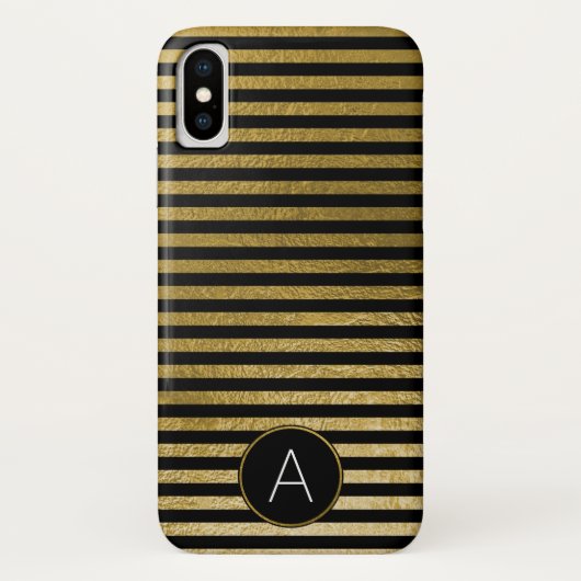 Coques Case-Mate iPhone Monogramme Motif rayé noir et or (Dos)