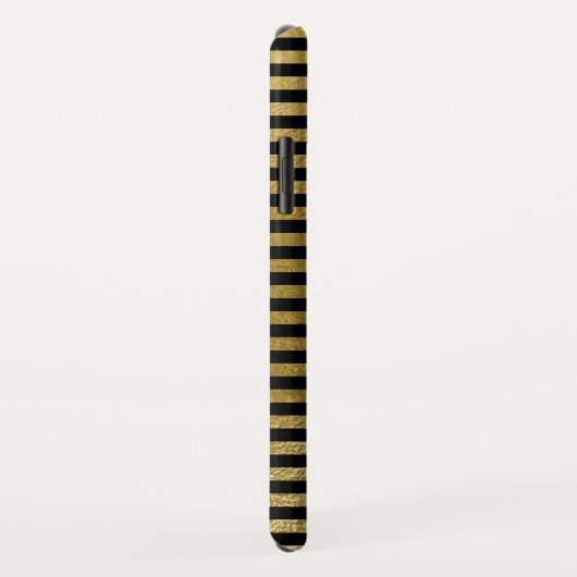 Coques Case-Mate iPhone Monogramme Motif rayé noir et or (Dos/Droite)