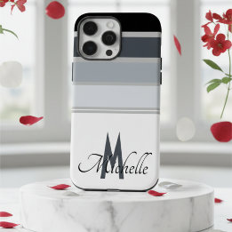Coques iPhone 16 Pro Max monogramme motif rayure monochromatique stylé des