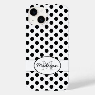 Coque Pour iPhone 14 Monogramme motif rétro à pois noirs et blancs Mign