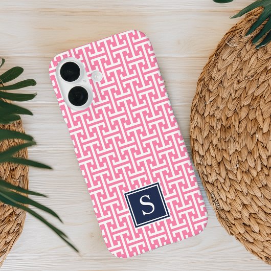 Coques Case-Mate iPhone Monogramme Motif rose et marine Preppy