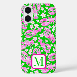 Coques iPhone 16 Monogramme Motif rose pâle de homard
