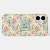 Coques Case-Mate iPhone Monogramme Motif rose vintage (Verso (horizontal))