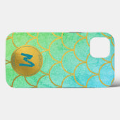 Coques Case-Mate iPhone Monogramme Motif Turquoise des échelles de sirène  (Verso (horizontal))