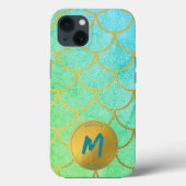 Coques Case-Mate iPhone Monogramme Motif Turquoise des échelles de sirène  (Verso)