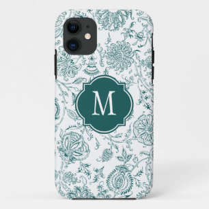 Etui iPhone Case-Mate Monogramme Motif turquoise et blanc