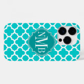 Coques Case-Mate iPhone Monogramme Motif Turquoise Quatrefoil (Verso (horizontal))