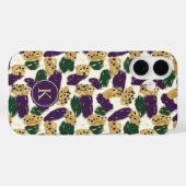 Coques Case-Mate iPhone Monogramme Motif vert violet or brosses (Verso (horizontal))