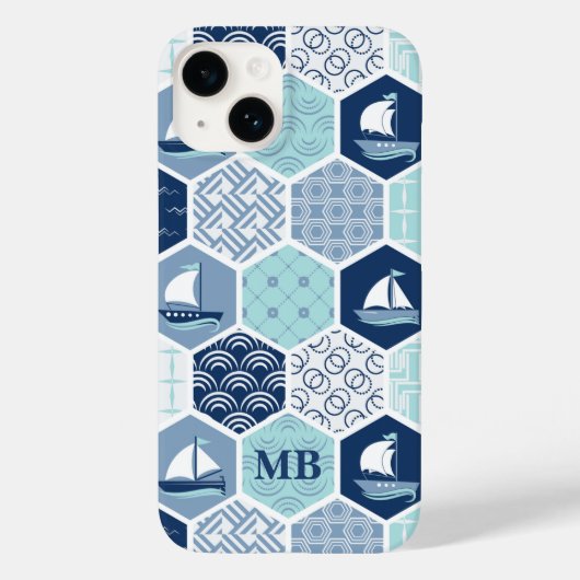 Coques Case-Mate iPhone Monogramme Nautique Moderne Bateau Bleu Personnali (Verso)