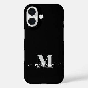 Coques iPhone 16 Monogramme noir argent blanc personnel