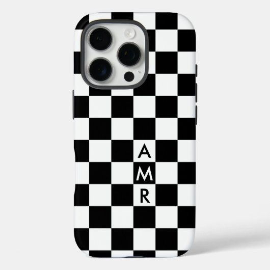 Coques Case-Mate iPhone Monogramme noir blanc À damiers Motif (Verso)
