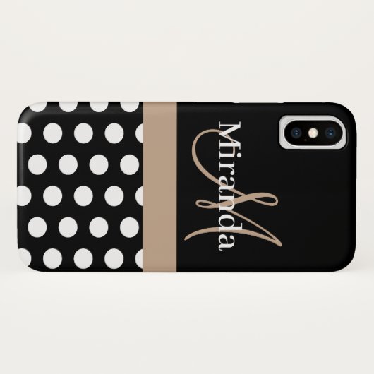 Coques Case-Mate iPhone Monogramme noir blanc beige Pois (Dos (Horizontal))