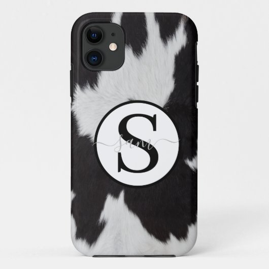 Coques Case-Mate iPhone Monogramme noir blanc de vache (Dos)