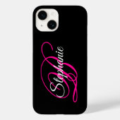 Coques Case-Mate iPhone Monogramme noir blanc et rose chaud (Verso)