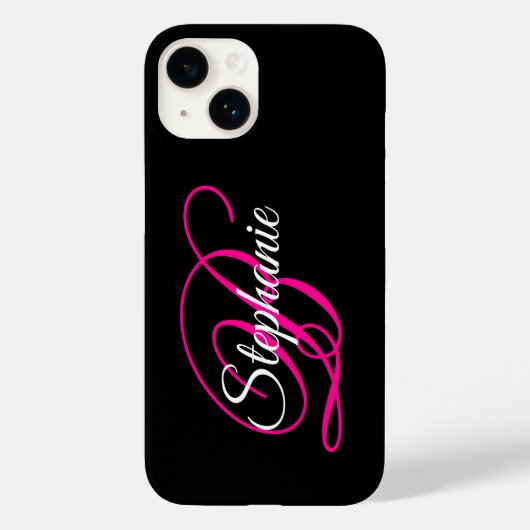 Coques Case-Mate iPhone Monogramme noir blanc et rose chaud (Verso)