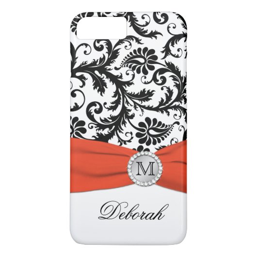 Coques Case-Mate iPhone Monogramme noir, blanc, orange Damask iPhone 7 Coq (Dos)