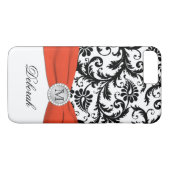 Coques Case-Mate iPhone Monogramme noir, blanc, orange Damask iPhone 7 Coq (Dos (Horizontal))