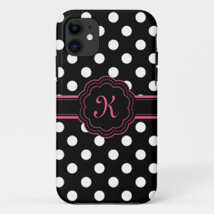 Coque Case-Mate Pour iPhone Monogramme noir blanc Pois rose