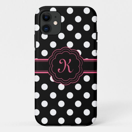 Coques Case-Mate iPhone Monogramme noir blanc Pois rose (Dos)