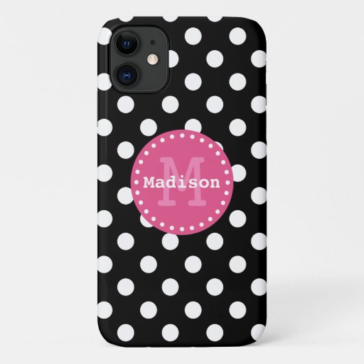 Coques Case-Mate iPhone Monogramme noir blanc Pois rose (Dos)