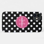 Coques Case-Mate iPhone Monogramme noir blanc Pois rose (Dos (Horizontal))