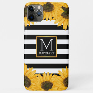 Case-Mate iPhone Case Monogramme Noir blanc rayé tournesol Or