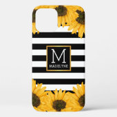 Coques Case-Mate iPhone Monogramme Noir blanc rayé tournesol Or (Verso)