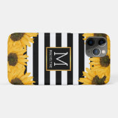 Coques Case-Mate iPhone Monogramme Noir blanc rayé tournesol Or (Dos (Horizontal))
