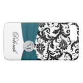 Coques Case-Mate iPhone Monogramme noir, blanc, Turquoise Damask iPhone 7 (Dos (Horizontal))