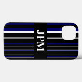 Coques Case-Mate iPhone Monogramme noir, bleu marine, rayure de code-barre (Verso (horizontal))