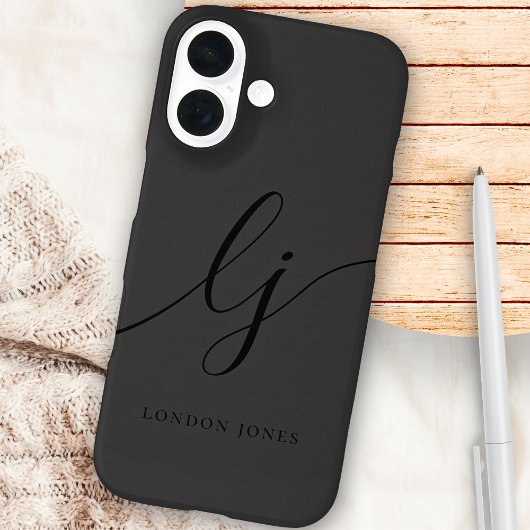 Coques Case-Mate iPhone Monogramme Noir Calligraphie Initiales de script É