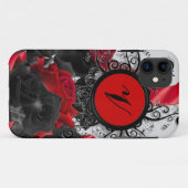 Coques Case-Mate iPhone Monogramme noir de coutume de roses (Dos (Horizontal))