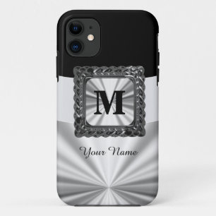 Coque iPhone 11 monogramme noir et argent