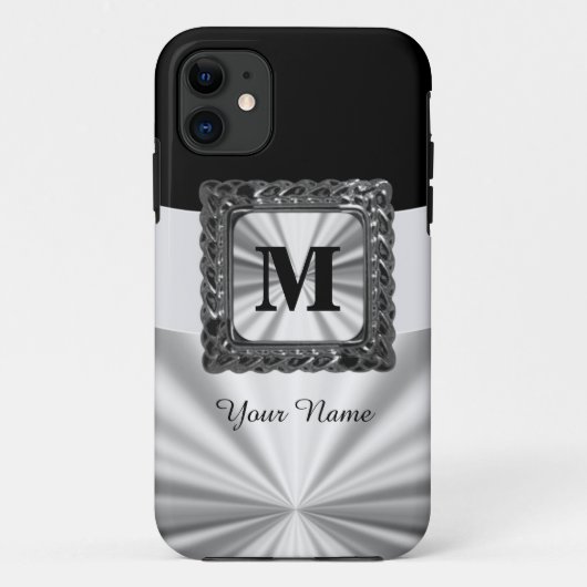 Coques Case-Mate iPhone monogramme noir et argent (Dos)