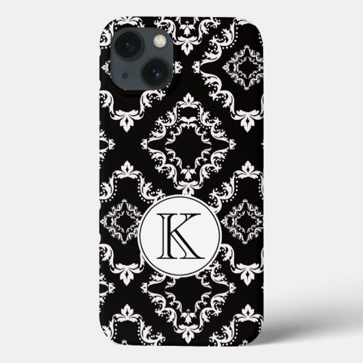 Coques Case-Mate iPhone Monogramme noir et blanc Damas (Verso)