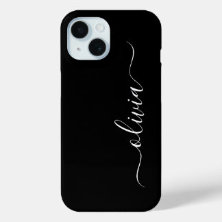 Coque Pour iPhone 15 Monogramme noir et blanc moderne