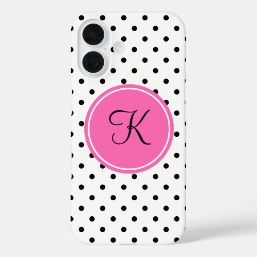 Coques Case-Mate iPhone Monogramme noir et blanc Polka point avec rose cha (Verso)