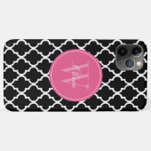 Coques Case-Mate iPhone Monogramme noir et fuchsia de Quatrefoil (Dos (Horizontal))