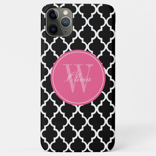 Coques Case-Mate iPhone Monogramme noir et fuchsia de Quatrefoil (Dos)