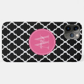 Coques Case-Mate iPhone Monogramme noir et fuchsia de Quatrefoil (Dos (Horizontal))